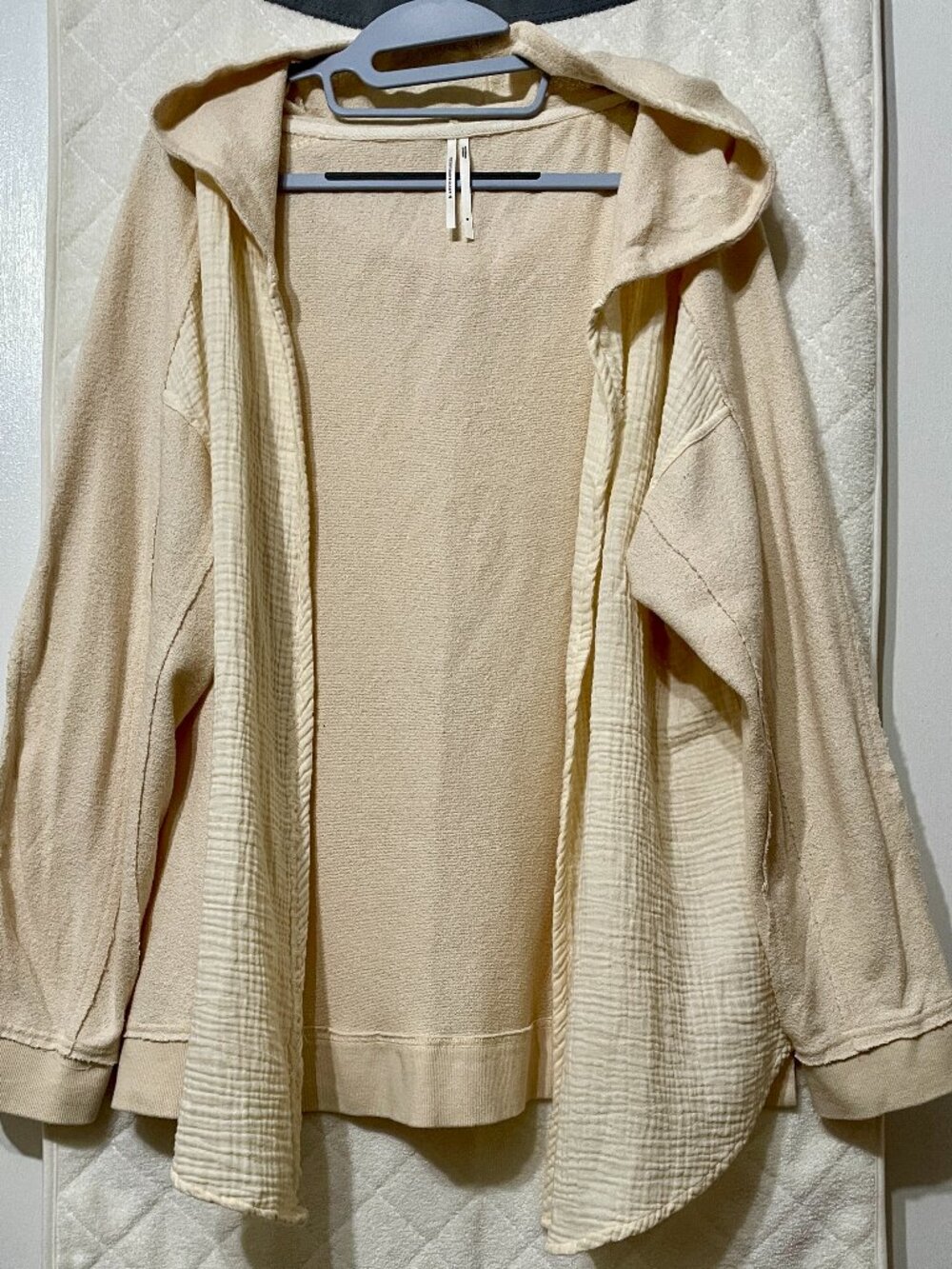 Daily Practice by Anthropologie Gauze Mixed Hooded Cardigan Cream Open Front M